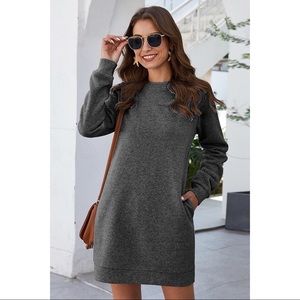 Pocketed Long Sleeve Round Neck Dress
